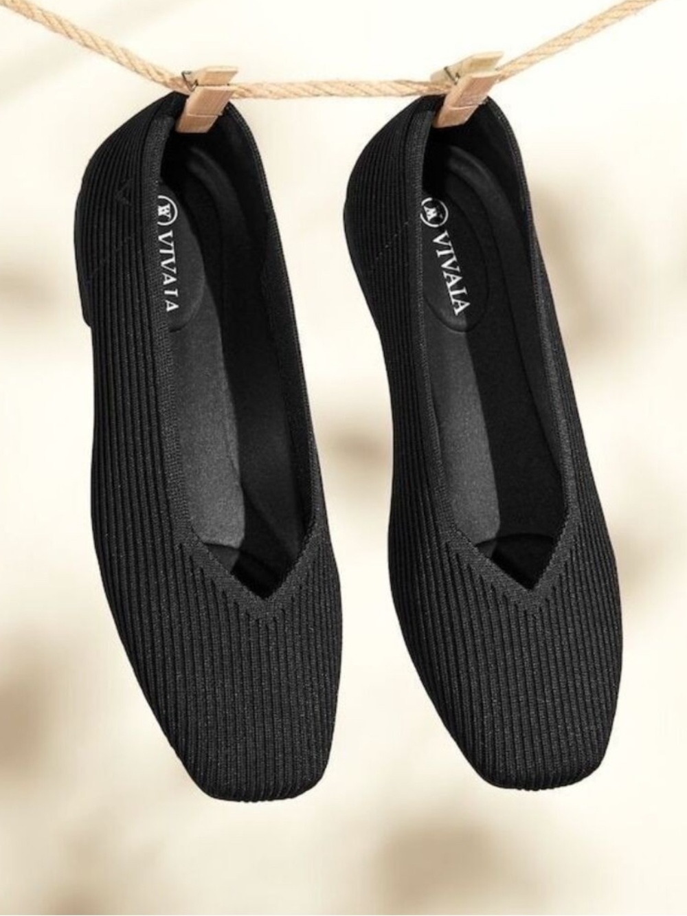 Vivaia Margot Square-Toe Black Knit Mary Jane Flats Size: 6.5